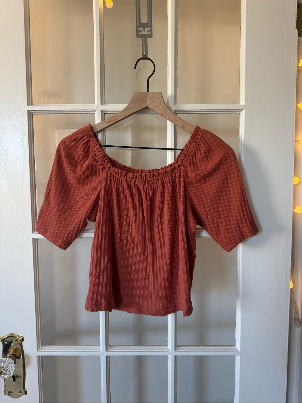 Madewell Orange Square Neck Flowy Peasant Top